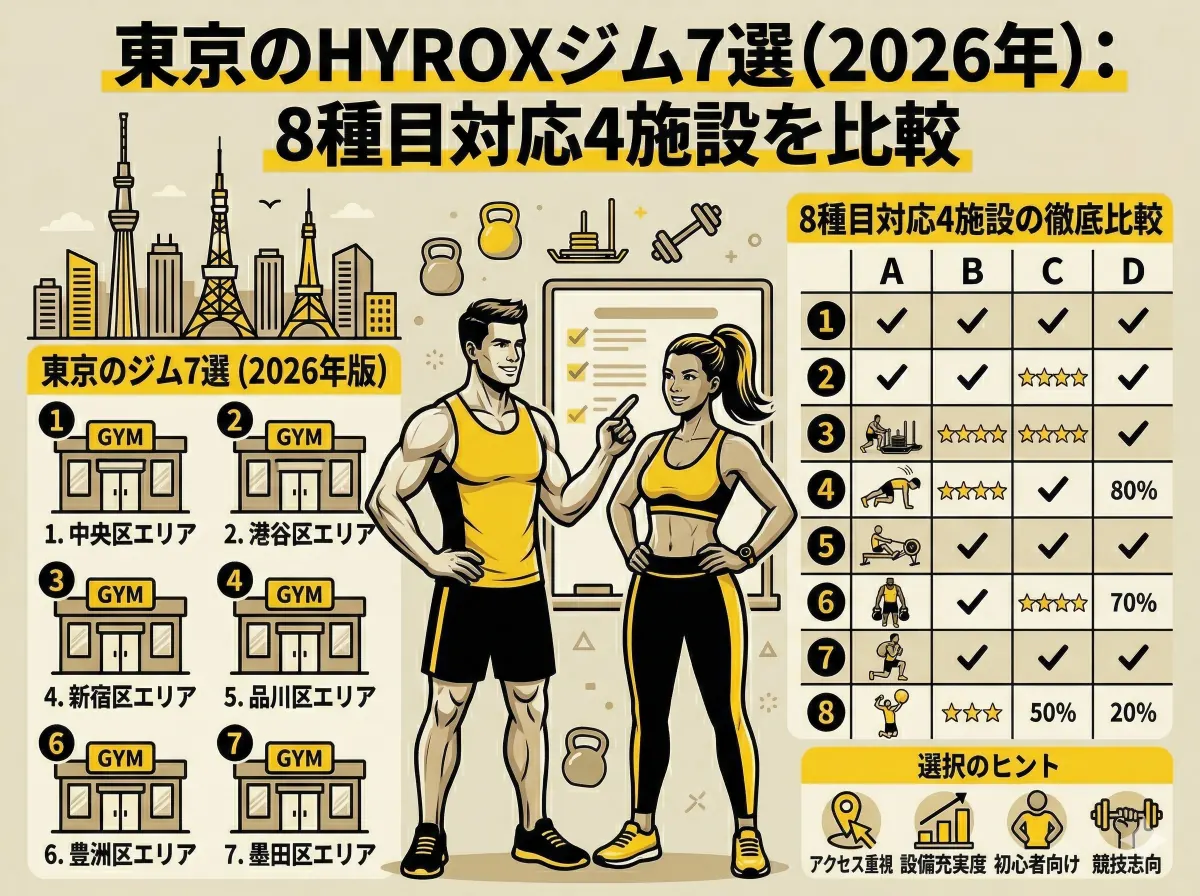 東京のHYROXジム6選(2026年): 8種目対応3施設を比較